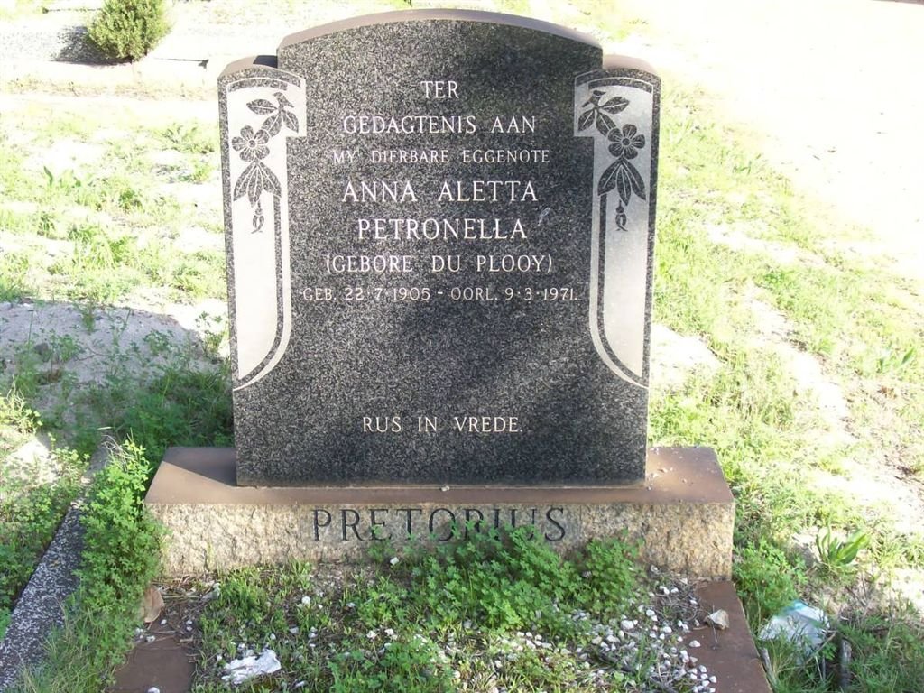 PRETORIUS Anna Aletta Petronella nee DU PLOOY 1905-1971