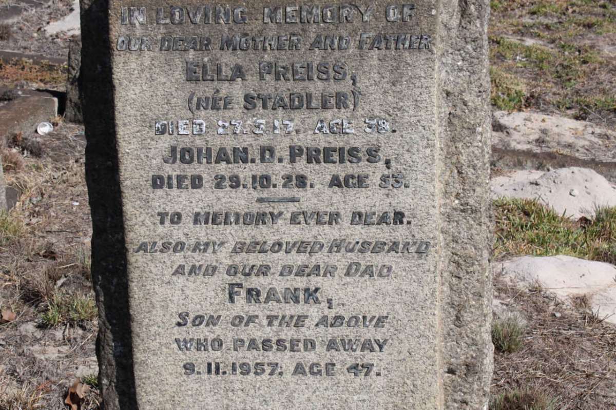 PREISS Johan D. -1928 &amp; Ella STADLER -1917 :: PREISS Frank -1957