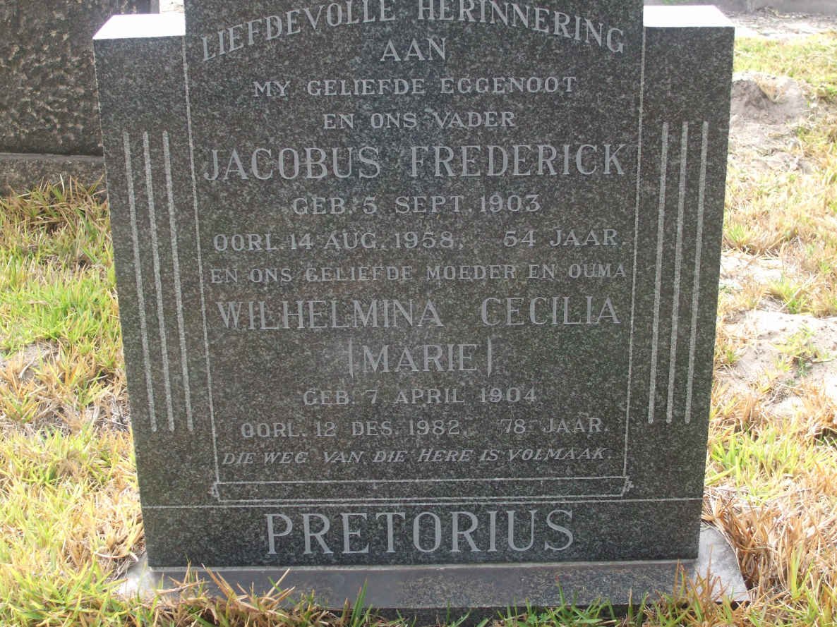 PRETORIUS Jacobus Frederick 1903-1958 &amp; Wilhelmina Cecilia 1904-1982