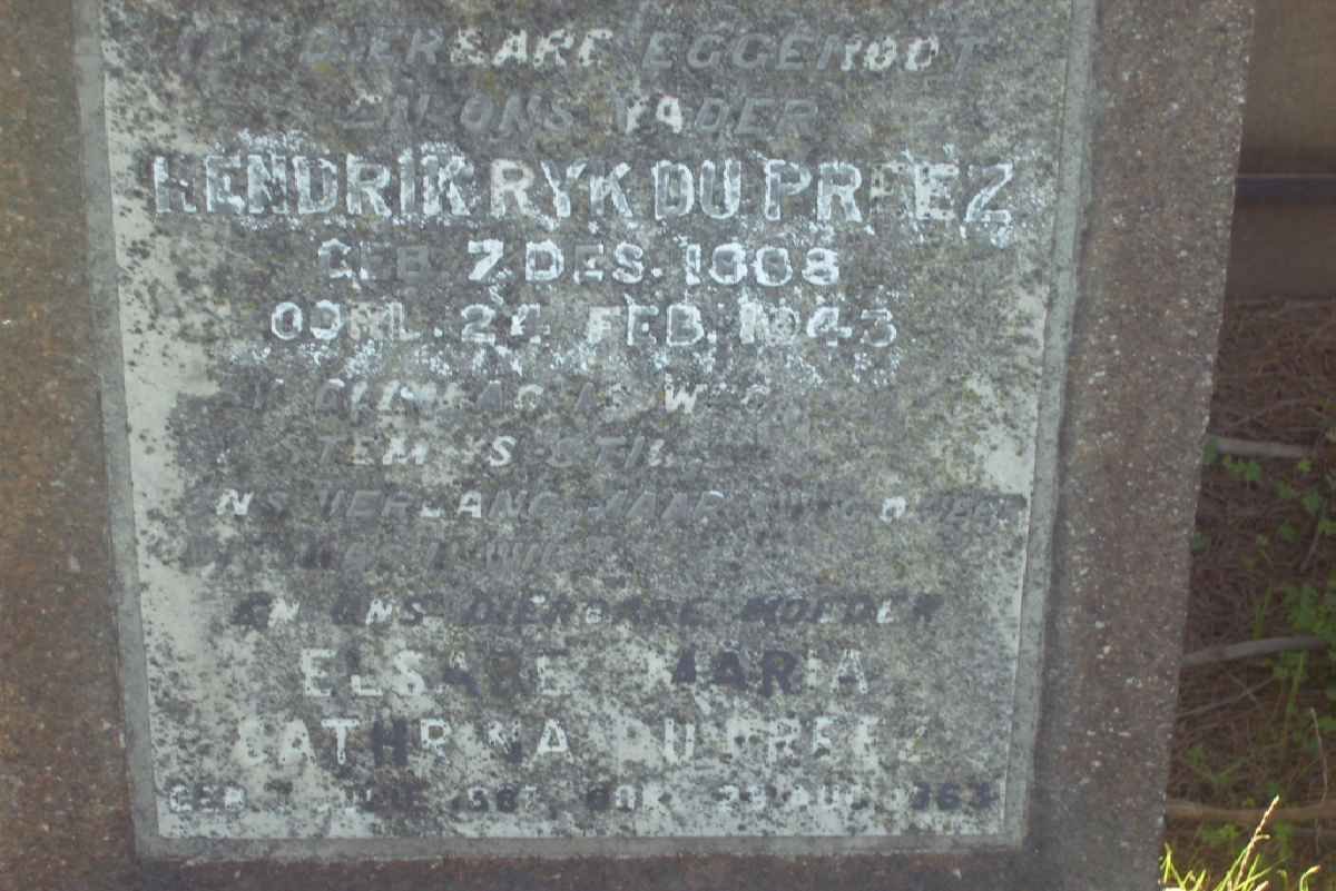 PREEZ Hendrik Ryk, du 1888-1943 &amp; Elsabe Maria Catharina 1987-1963