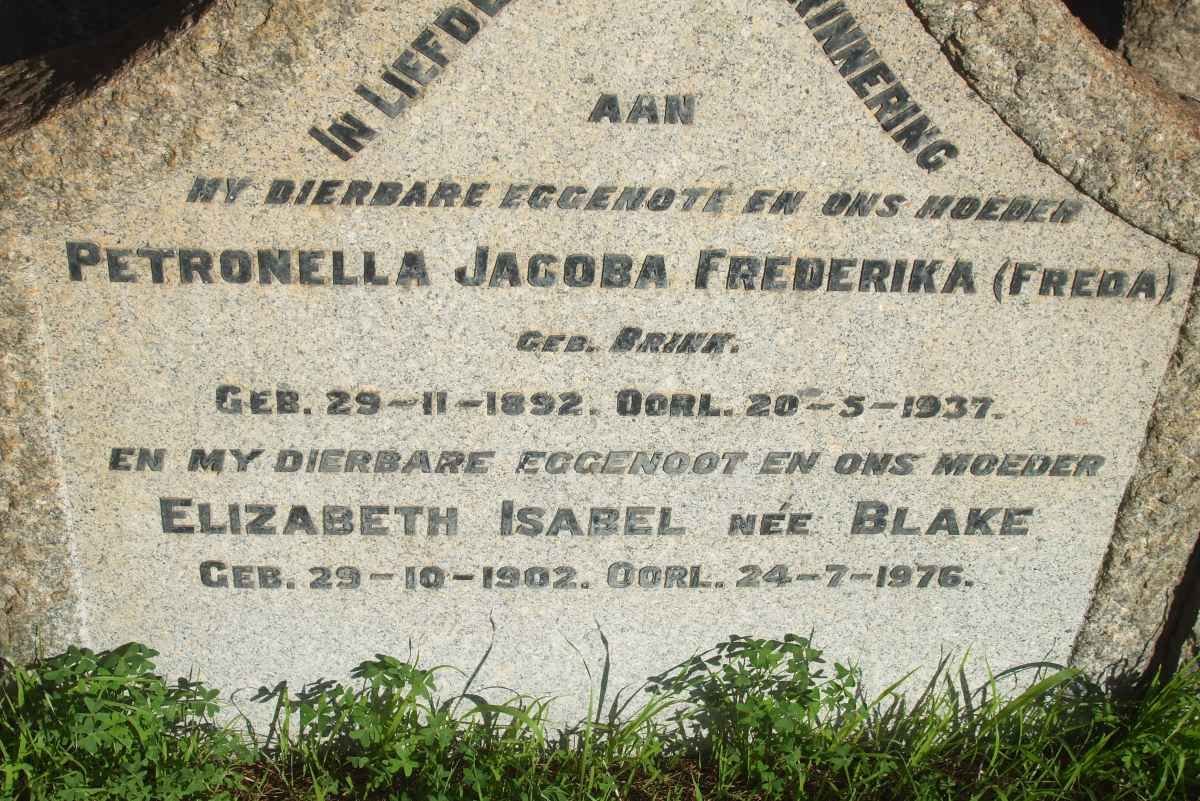 PREEZ Elizabeth Isabel, du nee BLAKE 1902-1976 :: DU PREEZ Petronella Jacoba Frederika nee BRINK 1892-1937