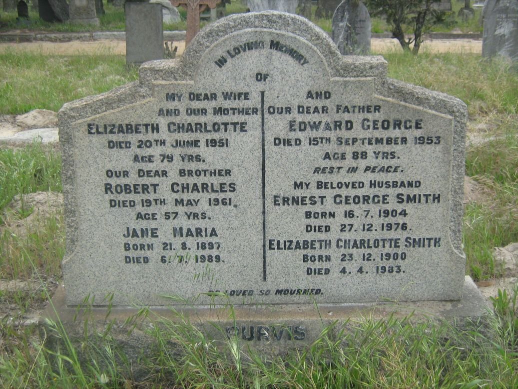 PURVIS Edward George -1953 &amp; Elizabeth Charlotte -1951 :: PURVIS Robert Charles -1961 :: PURVIS Jane Maria 1897-1989