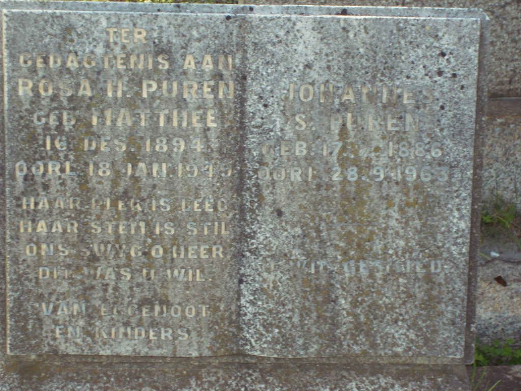 PUREN Johannes S. 1886-1963 &amp; Rosa H. MATTHEE 1894-1949