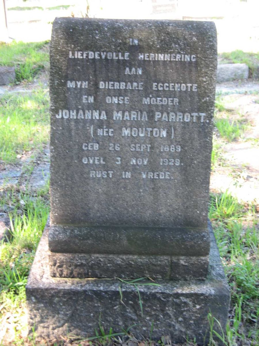 PARROTT Johanna Maria nee MOUTON 1889-1929
