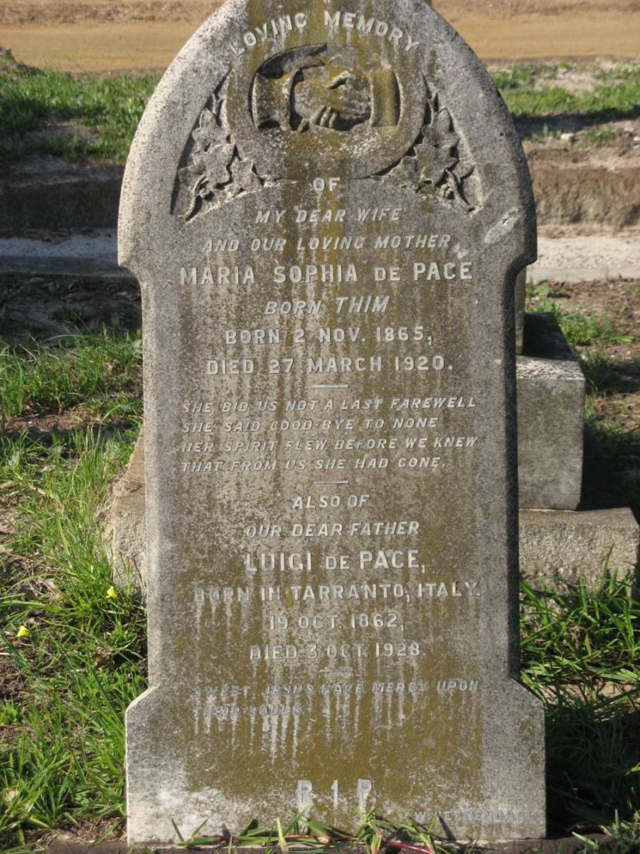 PACE Luigi, de 1862-1928 &amp; Maria Sophia THIM 1865-1920