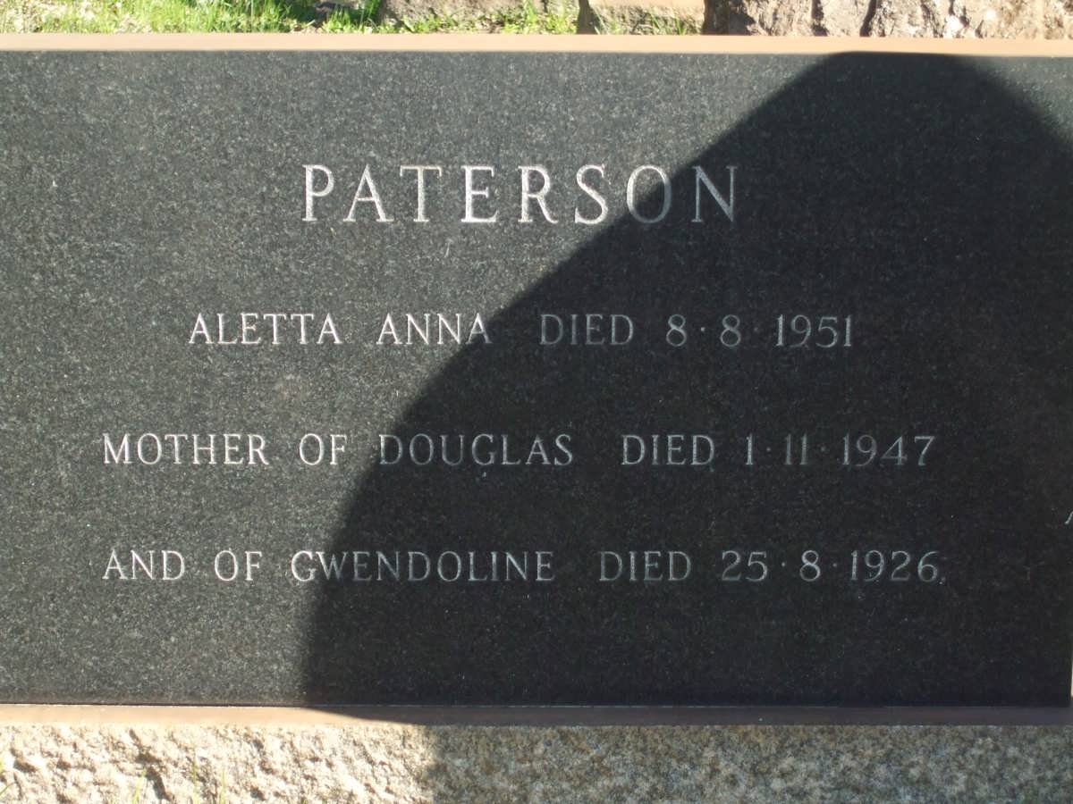 PATERSON Aletta Anna -1951 :: PATERSON Douglas -1947 :: PATERSON Gwendoline -1926