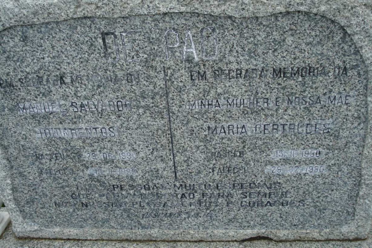 Couinthentos, Manuel Salvador born 23 June 1931 died 18 November 1995 , Bertruces, Maria   born 15 November 1930 died 29 February 1980