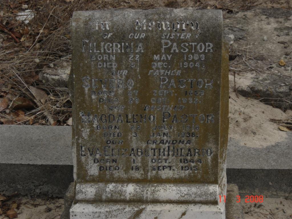 PASTOR Eva Elizabeth Hilario 1844-1915