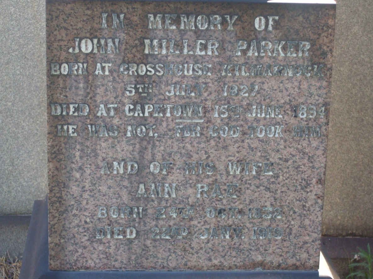 PARKER John Miller 1827-1894 &amp; Ann nee RAE 1832-1919