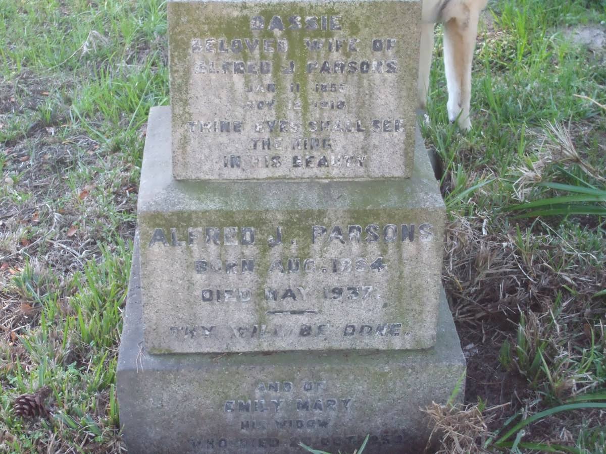 PARSONS Alfred J. 1854-1937 &amp; Dassie 1853-1916 &amp; Emily Mary -1950