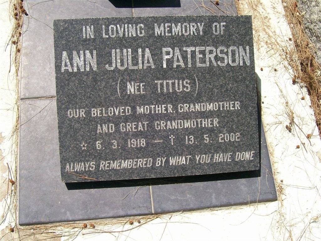 PATERSON Ann Julia nee TITUS 1918-2002