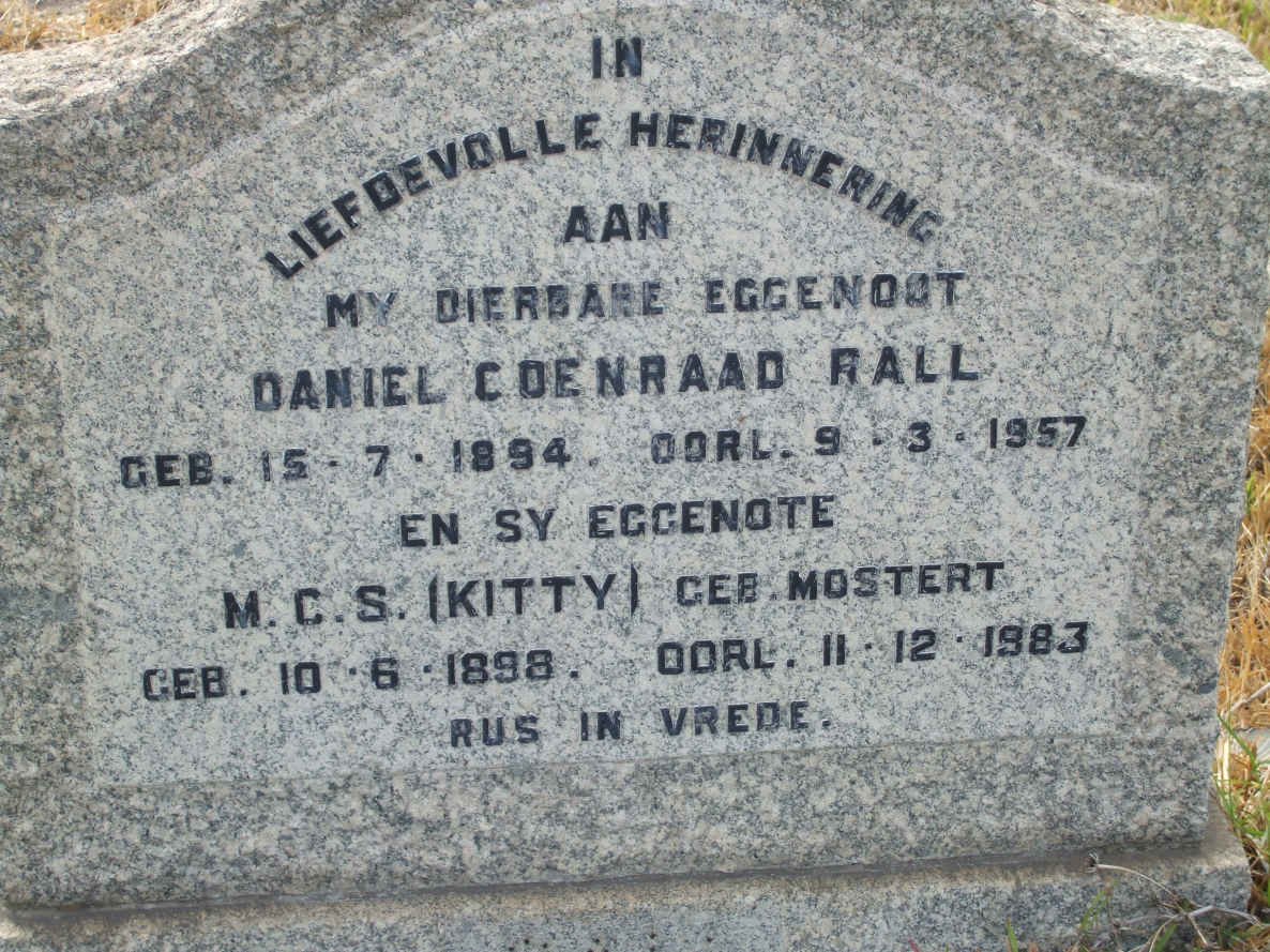 RALL Daniel Coenraad 1894-1957 &amp; M.C.S. MOSTERT 1898-1983