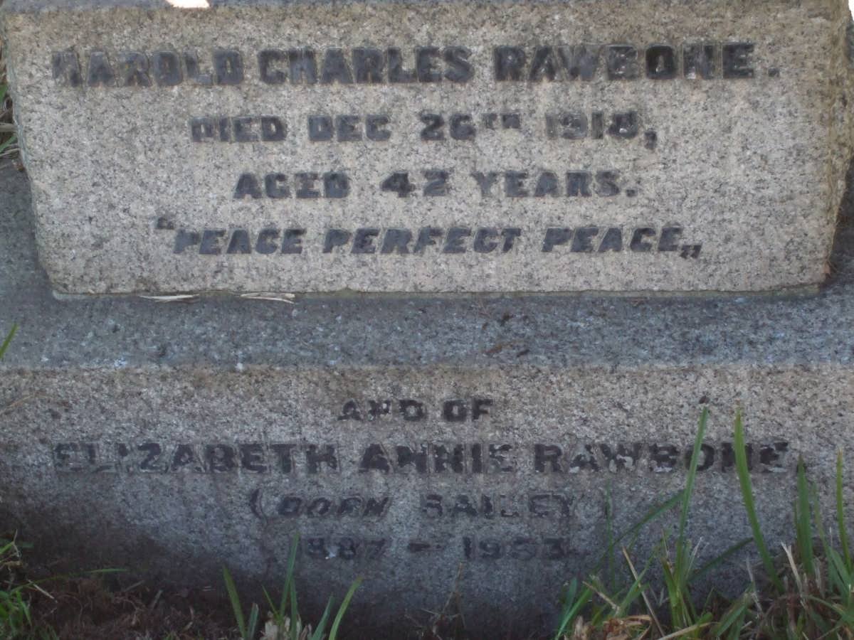 RAWBONE Harold Charles 1885-1968 &amp; Elizabeth Annie BAILEY 1887-1983