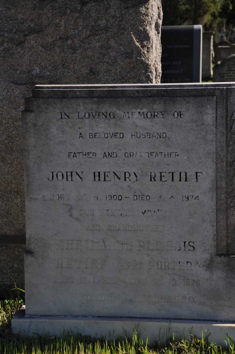 RETIEF John Henry 1900-1974 &amp; Sheila du Plessis PORTER 190?-1976