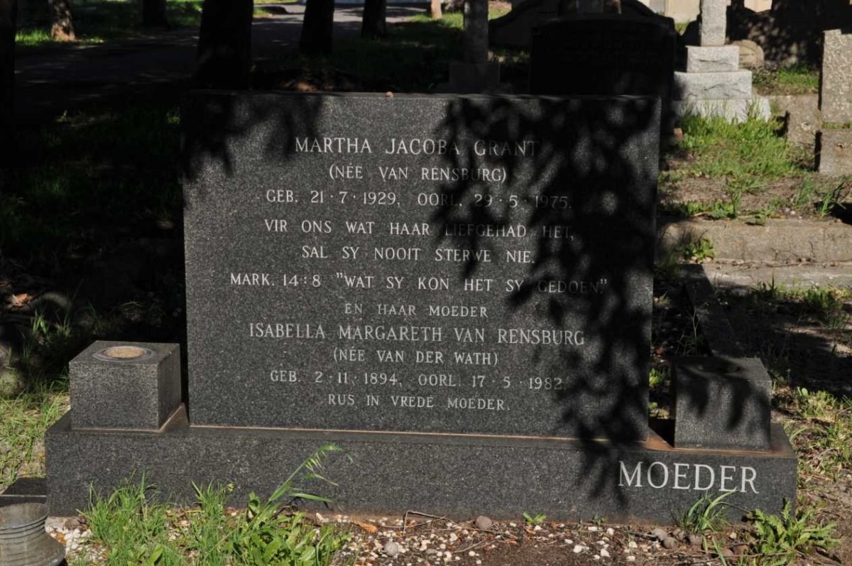 RENSBURG Isabella Margareth, van nee VAN DER WATH 1894-1982 :: GRANT Martha Jacoba nee VAN RENSBURG 1929-1975