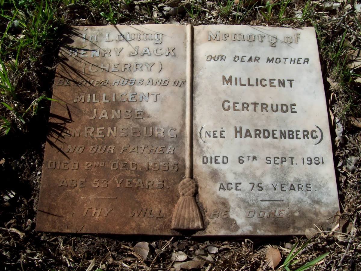 RENSBURG Henry Jack, van -1955 &amp; Millicent Gertrude HARDENBERG -1981