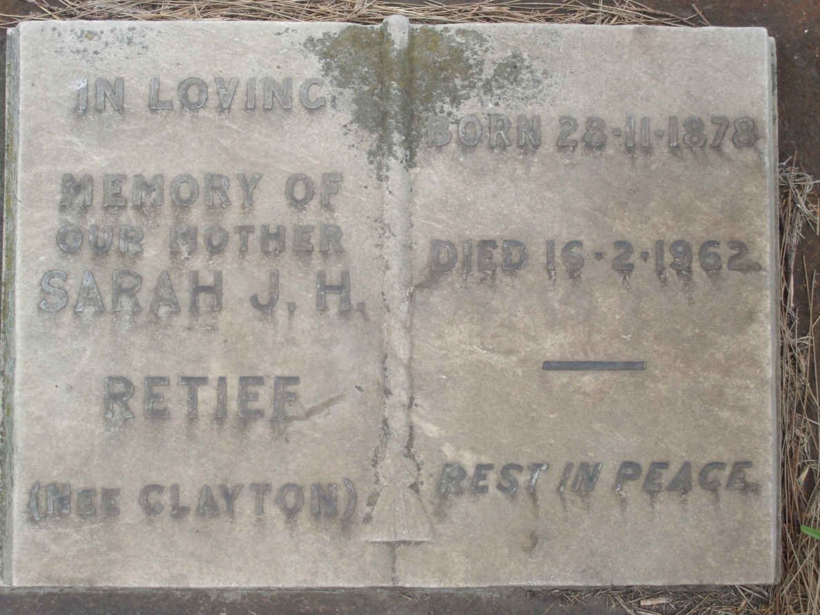 RETIEF Sarah J.H. nee CLAYTON 1878-1962