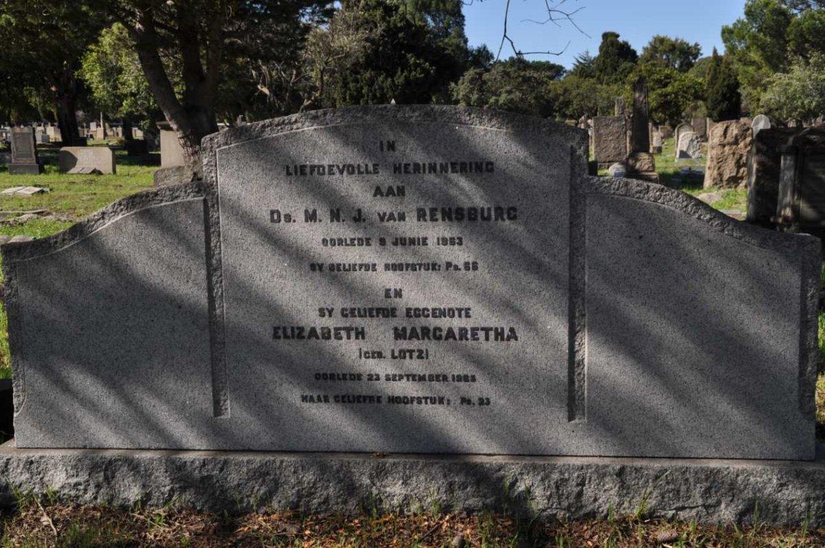 RENSBURG M.N.J., van -1953 &amp; Elizabeth Margaretha LOTZ -1963