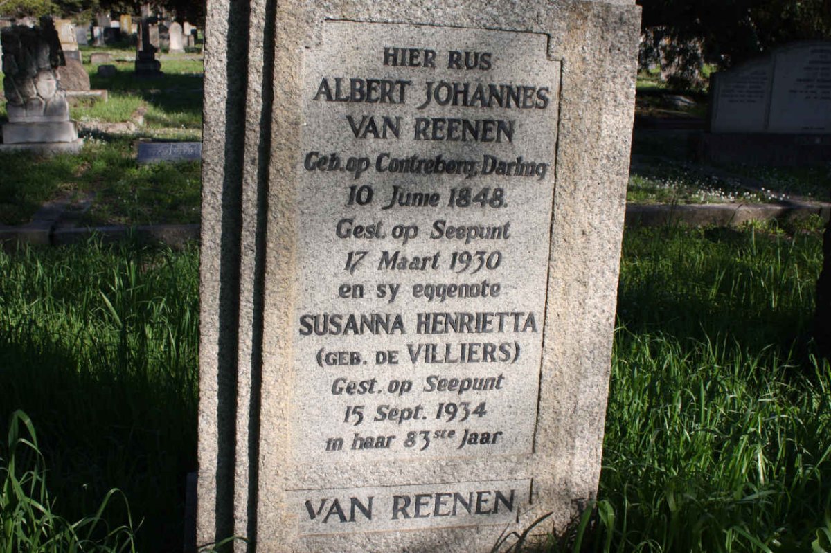 REENEN Albert Johannes, van 1848-1930 &amp; Susanna Henrietta DE VILLIERS -1934