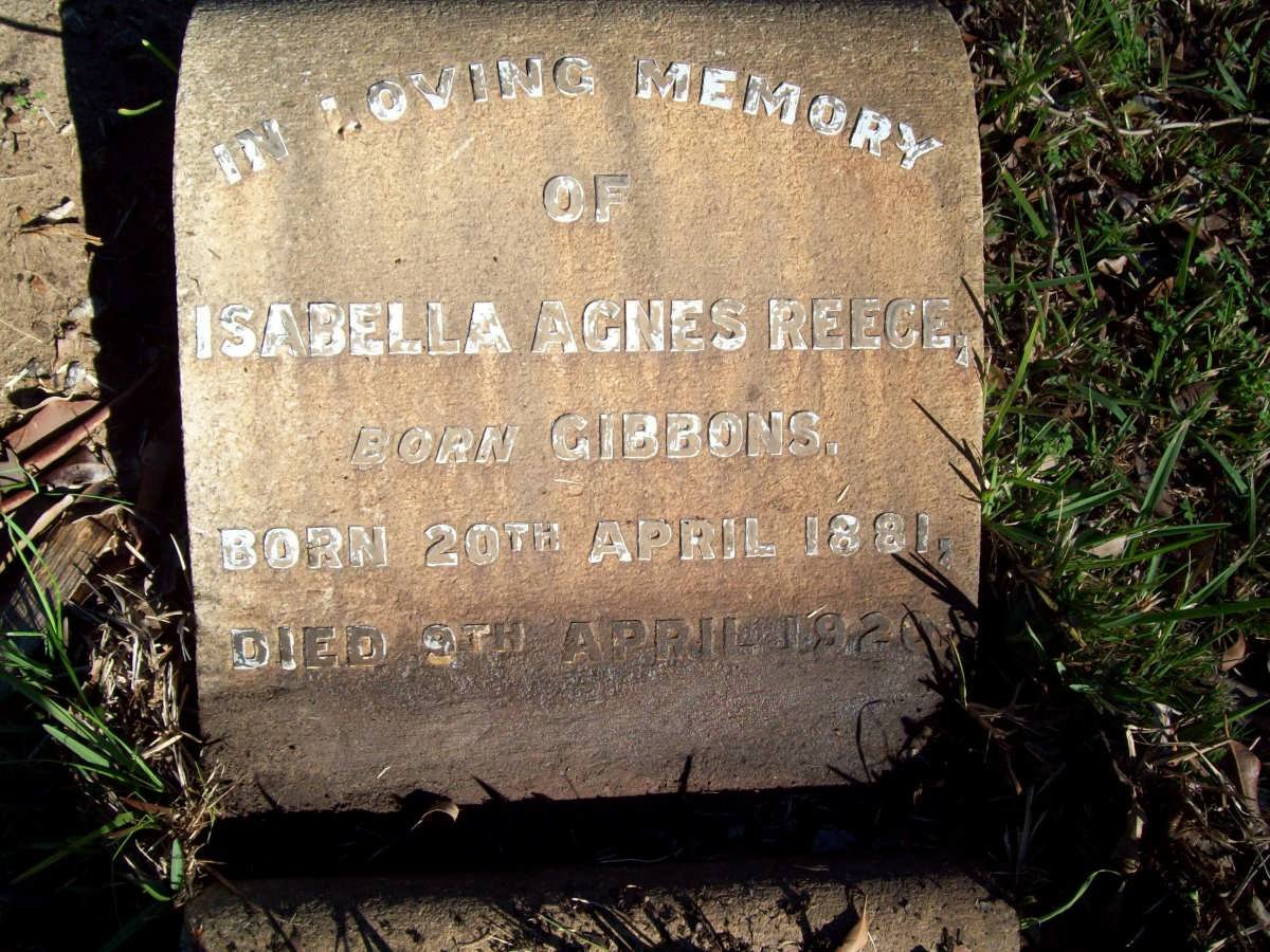 REECE Isabella Agnes nee GIBBONS 1881-1920
