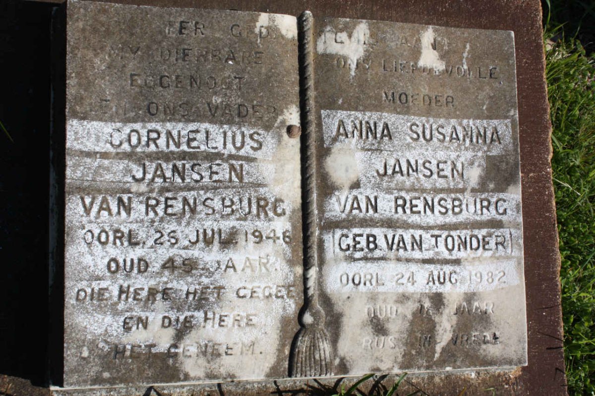 RENSBURG Cornelius, Jansen van -1946 &amp; Anna Susanna VAN TONDER -1982