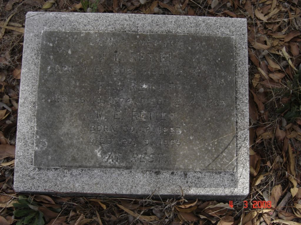 RETIEF F.J. 187?-1963 :: RETIEF M.E. 188?-1965 :: RETIEF ?.K. 1905-??
