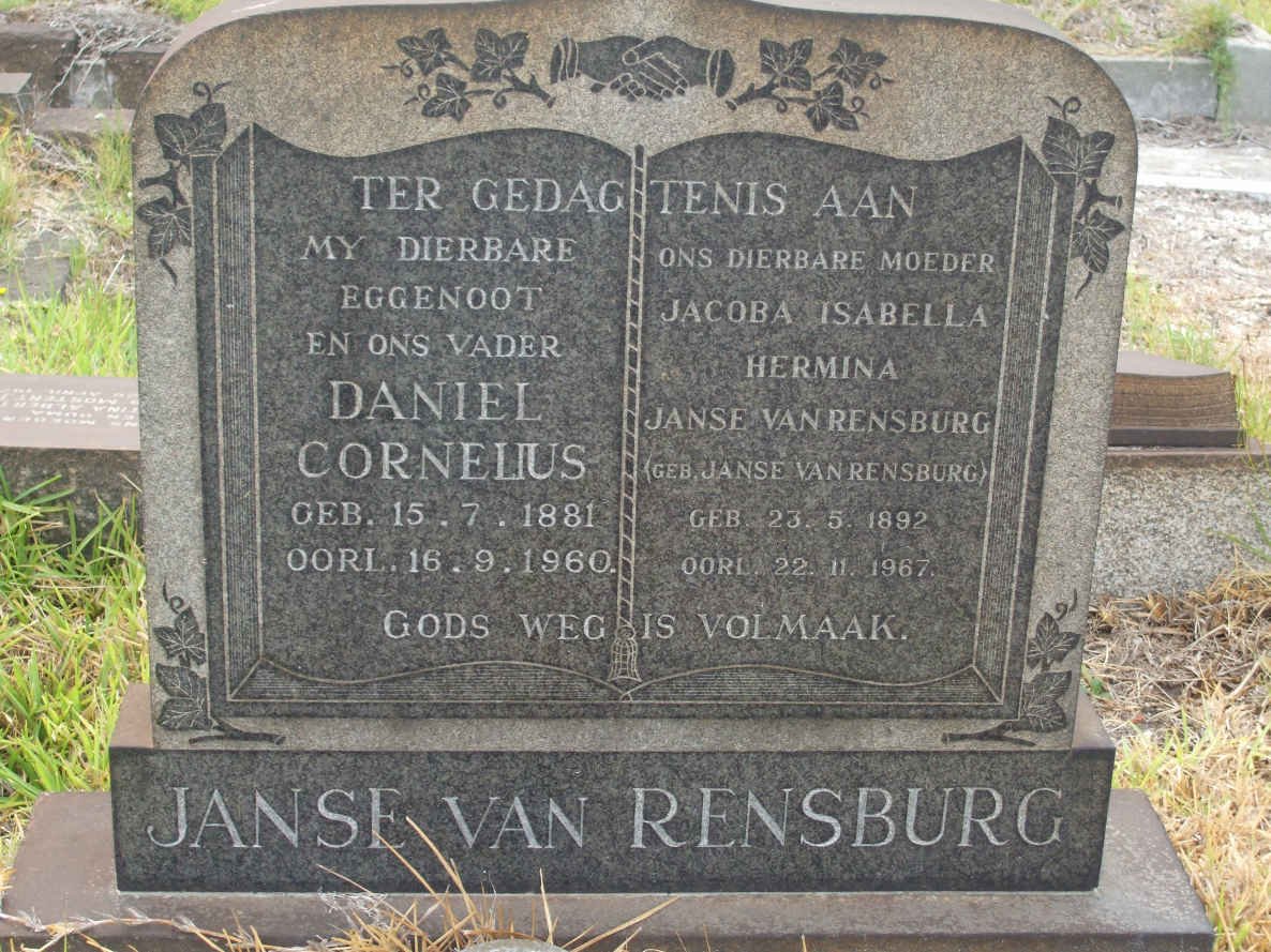 RENSBURG Daniel Cornelius, Janse van 1881-1960 &amp; Jacoba Isabella Hermina JANSE VAN RENSBURG 1892-1967