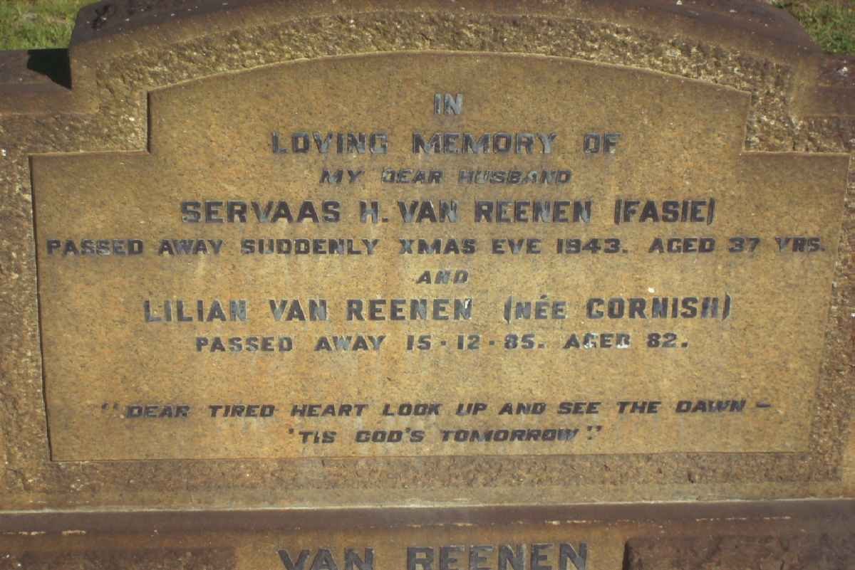 REENEN Servaas H., van -1943 &amp; Lilian CORNISH -1985
