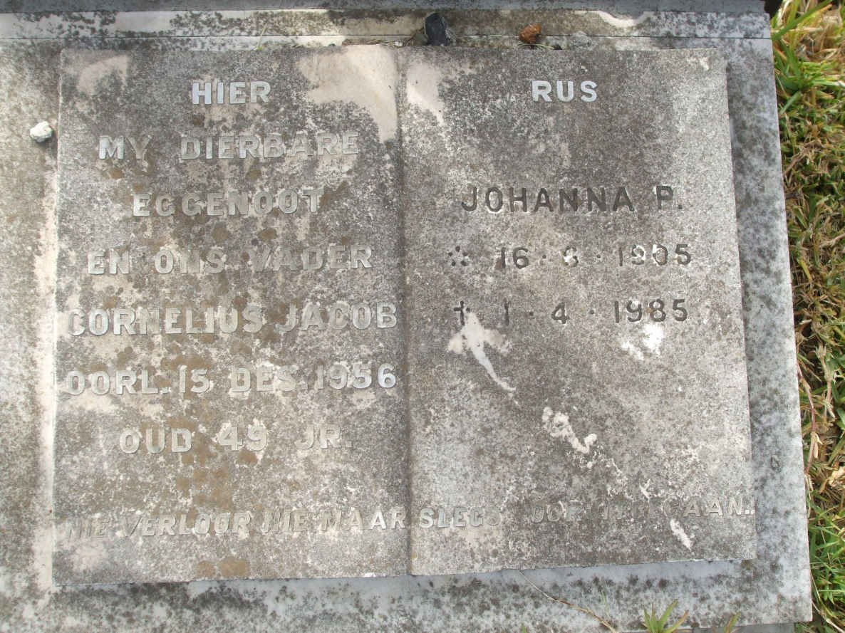 RENSBURG Cornelius Jacob, Janse van -1956 &amp; Johanna P. 1905-1985