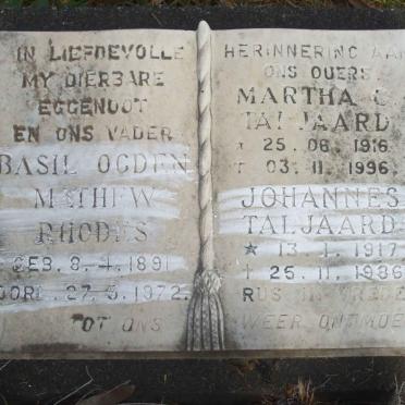 RHODES Basil Ogden Mathew  1891-1972 :: TALJAARD Johannes 1917-1986 &amp; Martha C. 1916-1996