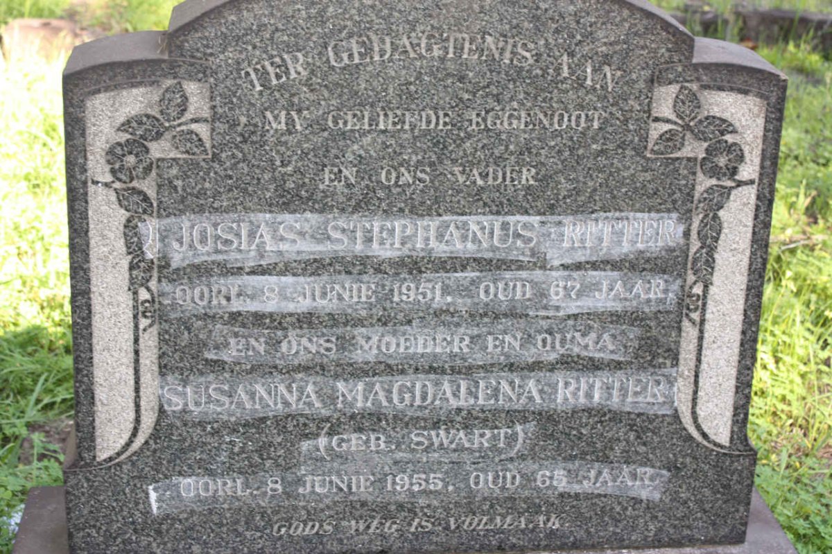 RITTER Josias Stephanus -1951 &amp; Susanna Magdalena SWART -1955