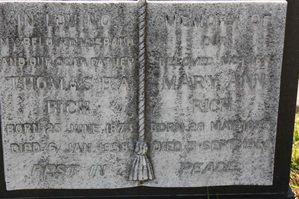 RICH Thomas B.A. 1873-1958 &amp; Mary Ann 1873-1959