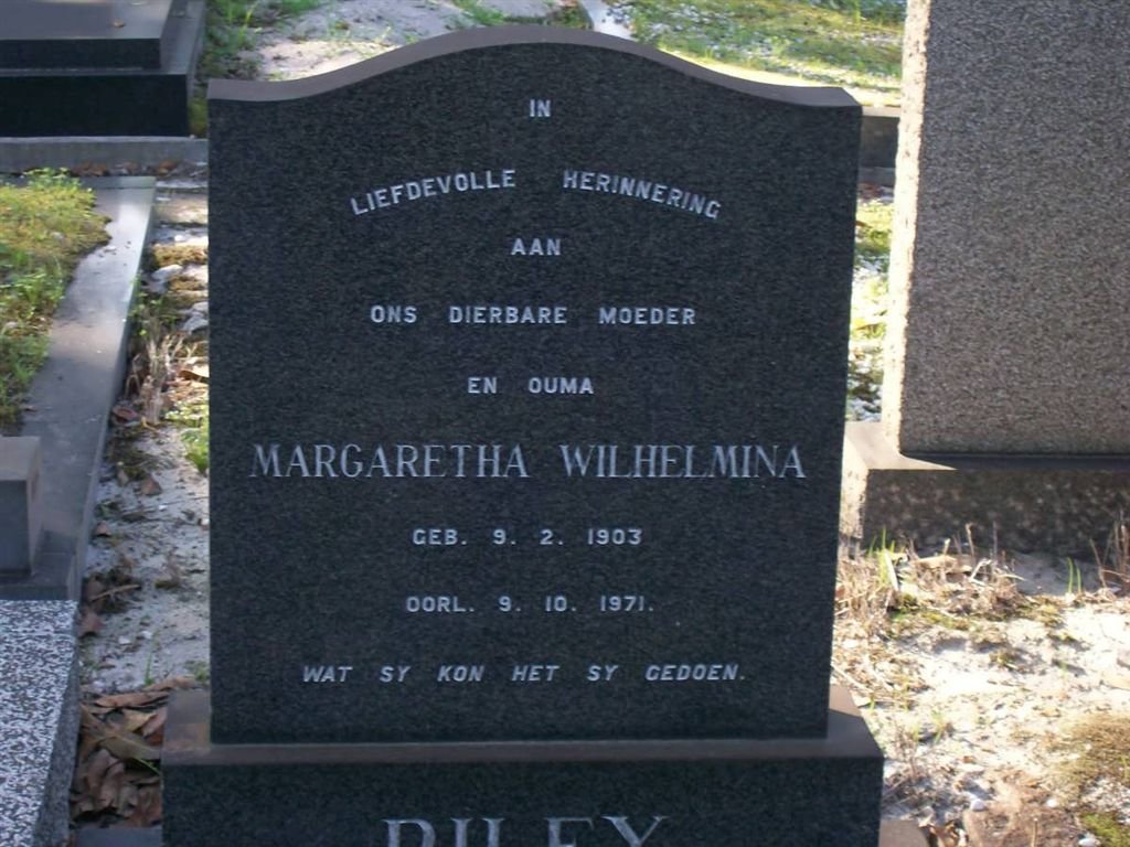 RILEY Margaretha Wilhelmina 1903-1971