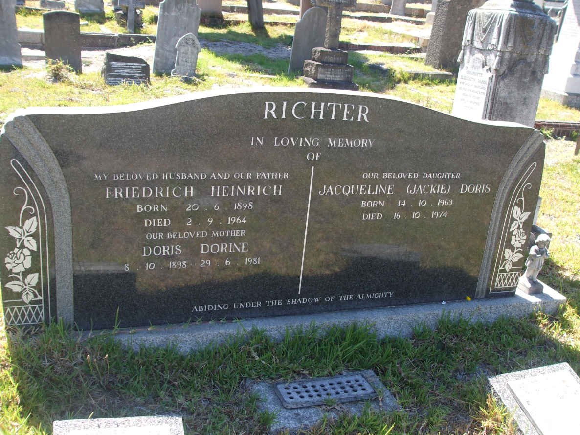 RICHTER Friedrich Heinrich 1898-1964 &amp; Doris Dorine 1898-1981 :: RICHTER Jacqueline Doris 1963-1974