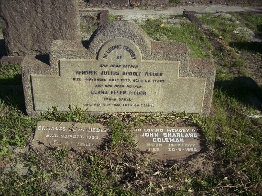 RIEDER Hendrik Julius Rudolf  -1933 &amp; Clara Ellen SAULL  -1941 