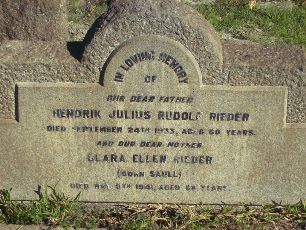 RIEDER Hendrik Julius Rudolf  -1933 &amp; Clara Ellen SAULL  -1941 