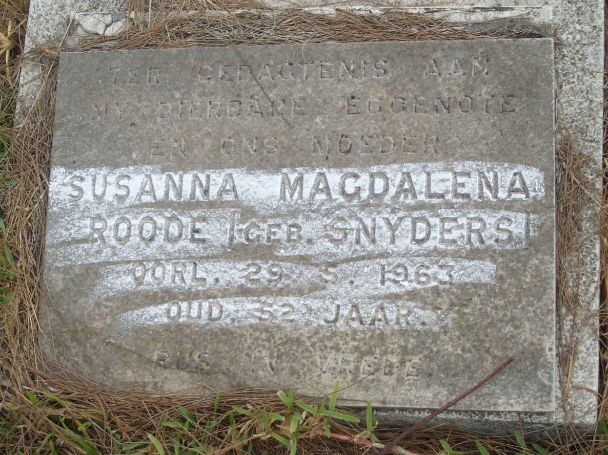 ROODE Susanna Magdalena nee SNYDERS -1963