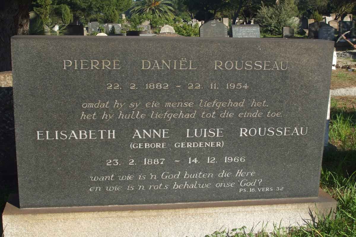 ROUSSEAU Pierre Daniel 1882-1954 &amp; Elizabeth Anne Luise GERDENDER 1887-1966