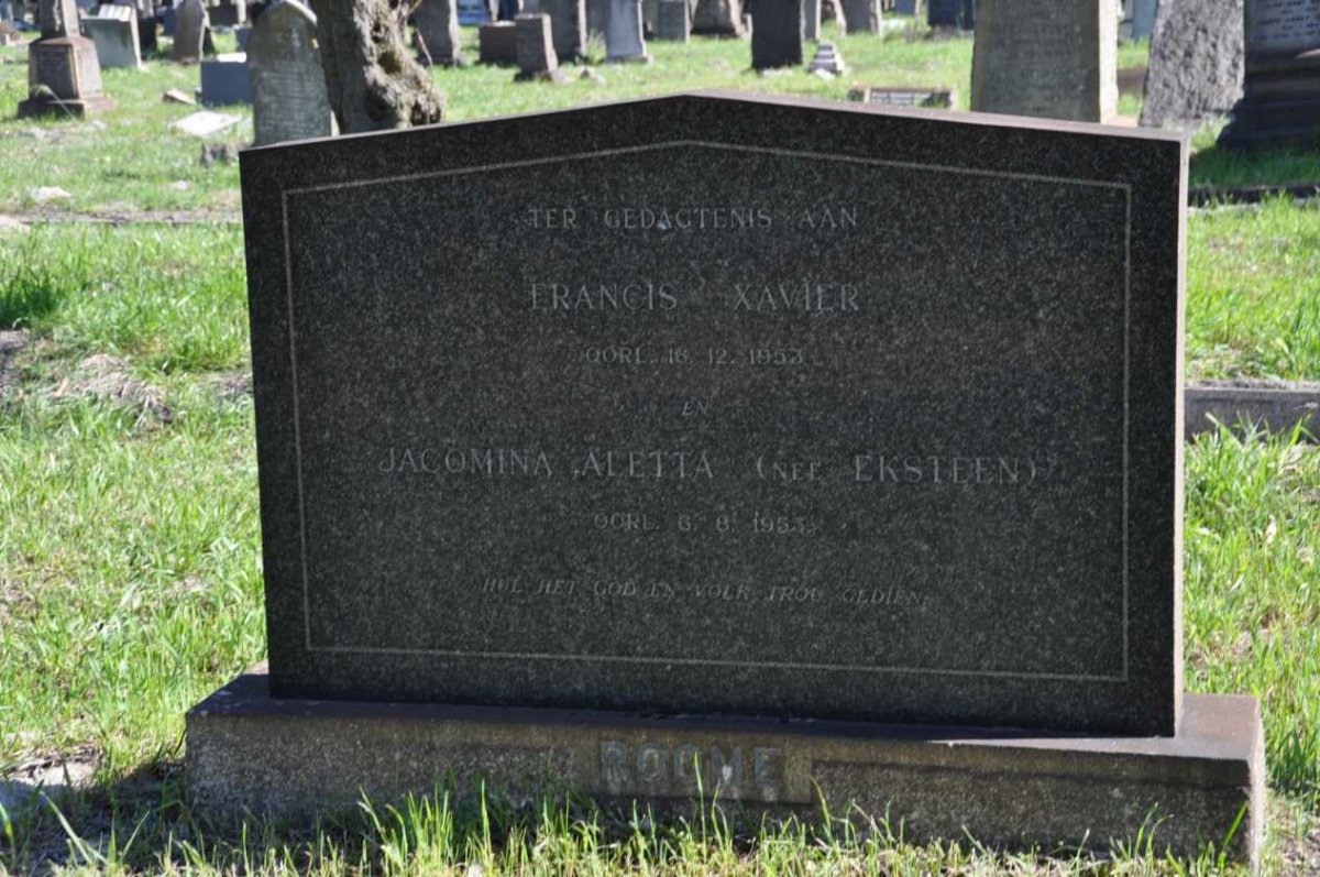 ROOME Francis Xavier -1953 &amp; Jacomina Aletta EKSTEEN -1953