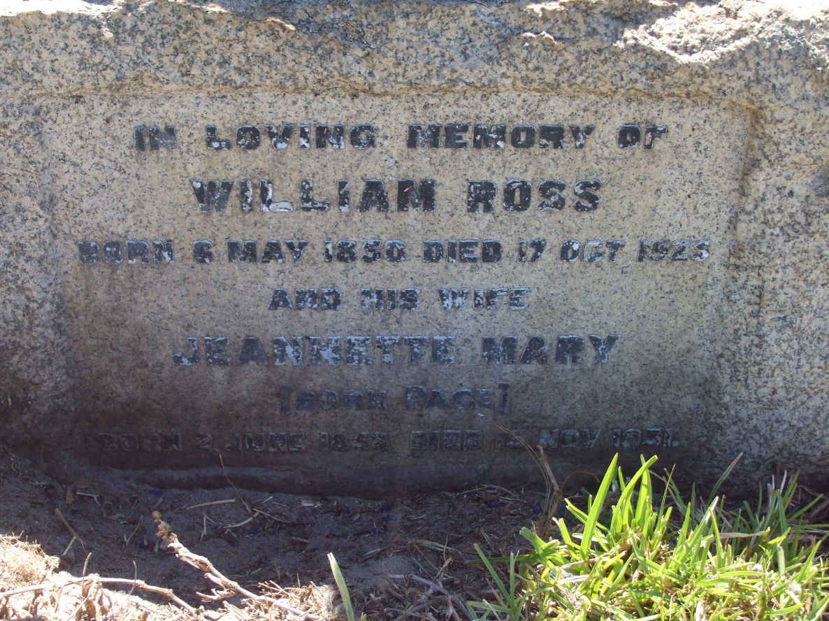 ROSS William 1850-1925 &amp; Jeanette Mary PAGE 1858-1931