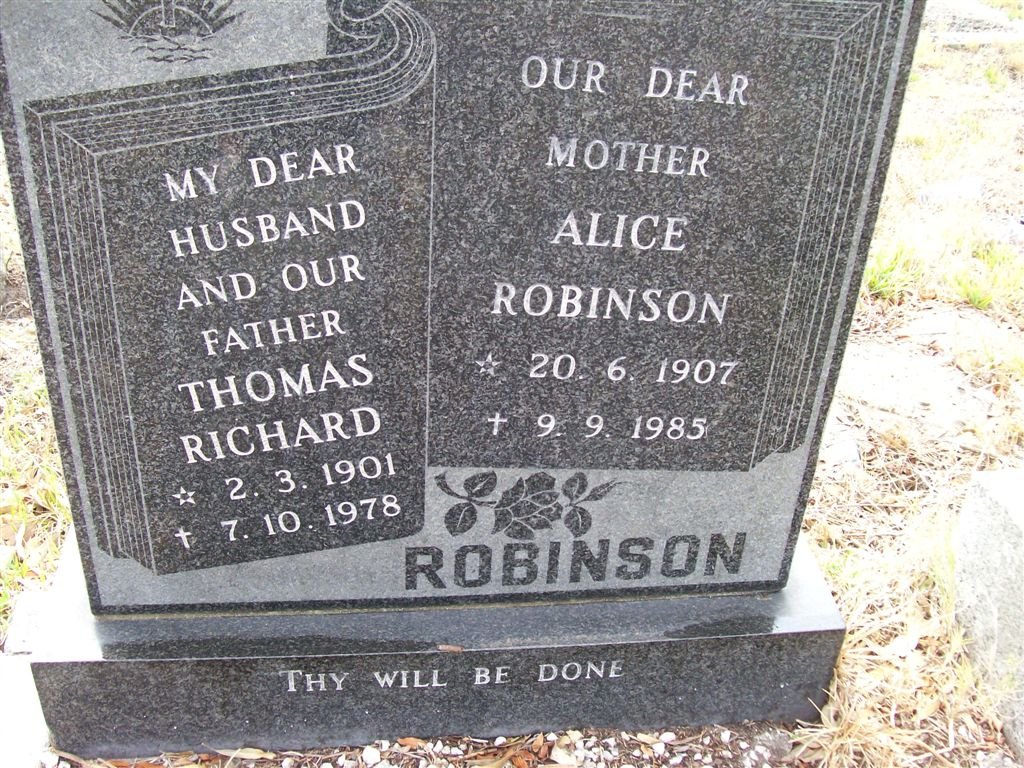 ROBINSON Thomas Richard 1901-1978 &amp; Alice 1907-1985