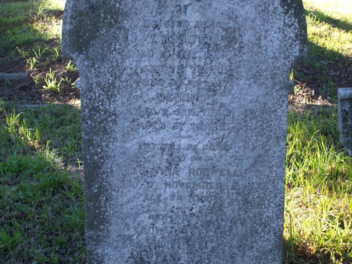 RODWELL J.W. -1923 :: RODWELL Hendry -1924 :: RODWELL Christina -1925 :: RODWELL Thomas 1878 -1927