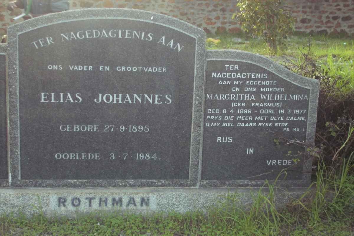 ROTHMAN Elias Johannes 1895-1984 &amp; Margritha Wilhelmina ERASMUS 1898-1977