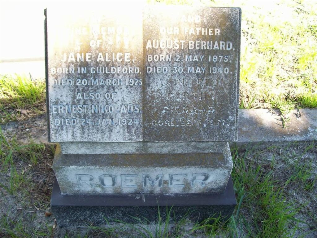 ROEMER Jane Alice -1925 :: ROEMER Ernest Nikolaus -1925 :: ROEMER August Berhard 1875-1940 :: ROEMER Winifred Bertha