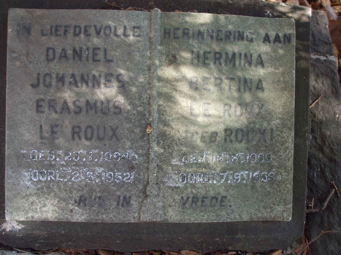 ROUX Daniel Johannes Erasmus, le 1894-1952 &amp; Hermina Bertina ROUX 1906-1956