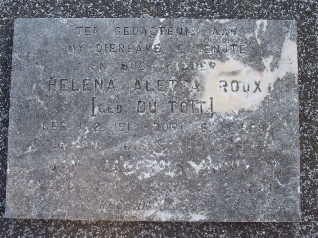 ROUX Helena Aletta nee DU TOIT 191?-1969