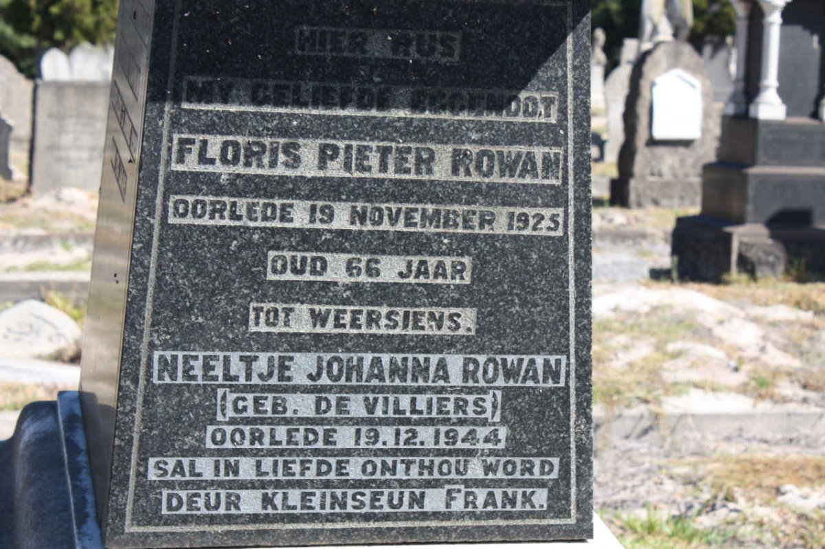 ROWAN Floris Pieter -1925 &amp; Neeltje Johanna DE VILLIERS -1944