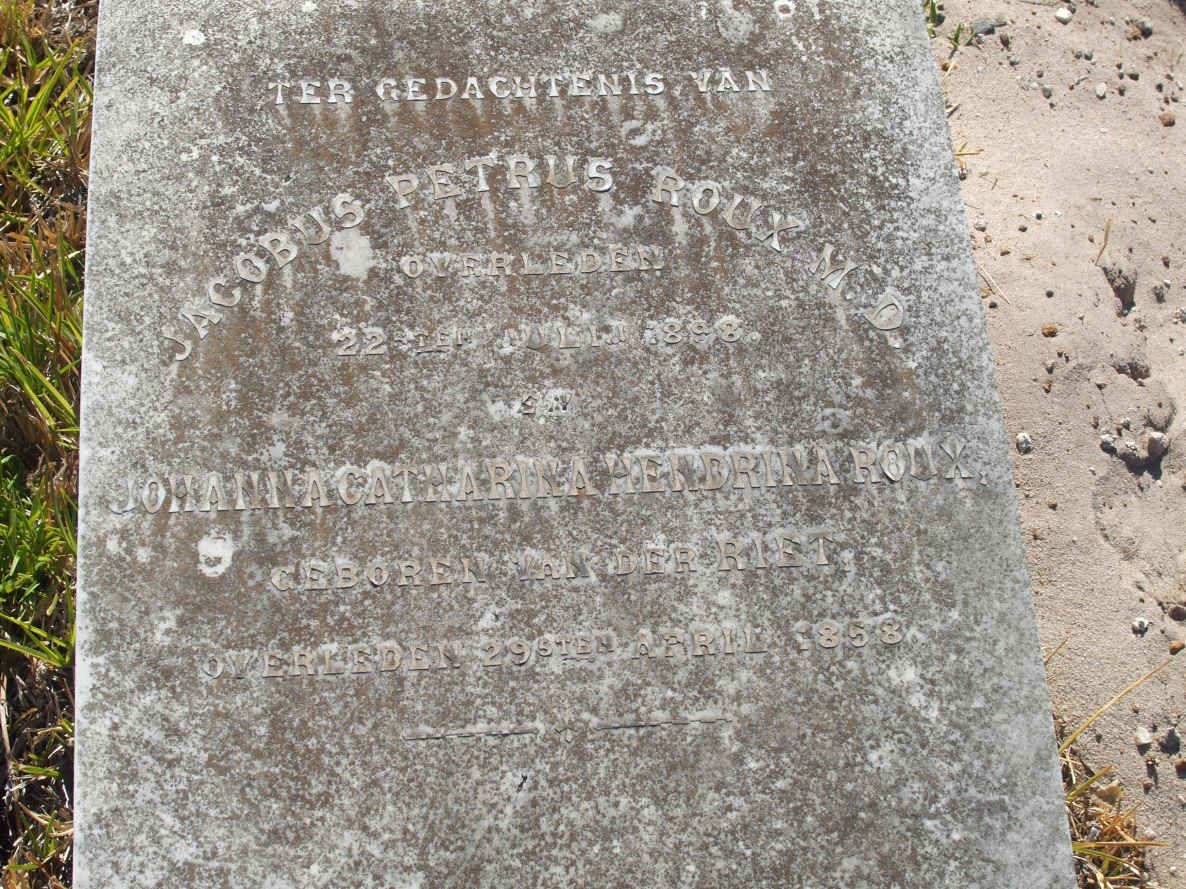 ROUX Jacobus Petrus -1898 &amp; Johanna Catharina Hendrika VAN DER RIET  -1858