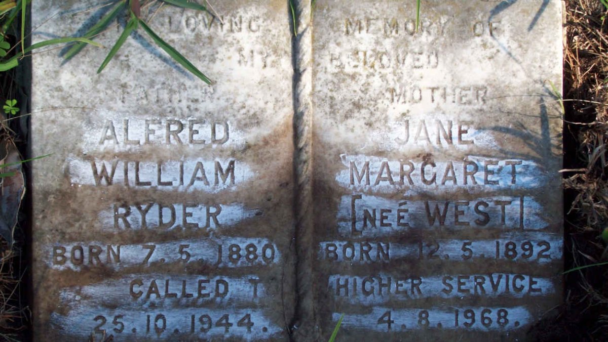 RYDER Alfred William 1880-1944 &amp; Jane Margaret WEST 1892-1968