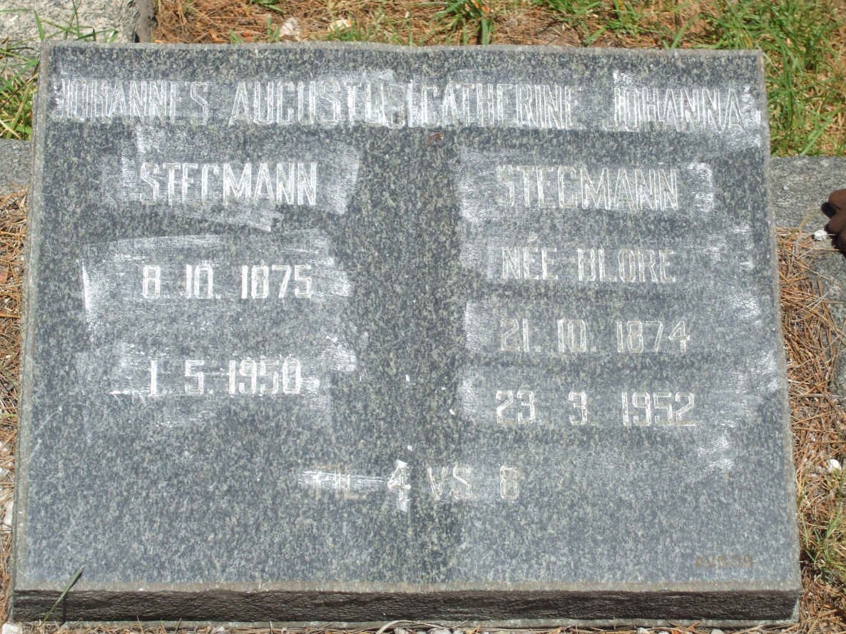 STEGMANN Johannes Augustus 1875-1950 &amp; Catherine Johanna BLORE 1874-1952